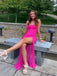 Sheath Mermaid Spaghetti Straps Hot Pink Chiffon Long Evening Prom Dresses, MR9782