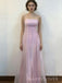 Elegant Spaghetti Straps Pink Organza Appliques Long Evening Prom Dresses, MR9790