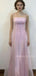 Elegant Spaghetti Straps Pink Organza Appliques Long Evening Prom Dresses, MR9790