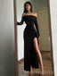 Off Shoulder Long Sleeves Mermaid Side Slit Long Evening Prom Dresses, MR9796