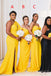 Mismatched Yellow Mermaid Side Slit Long Bridesmaid Dresses , MRB0008