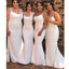 Elegant Spaghetti Straps White Satin Mermaid Long Bridesmaid Dresses , MRB0018