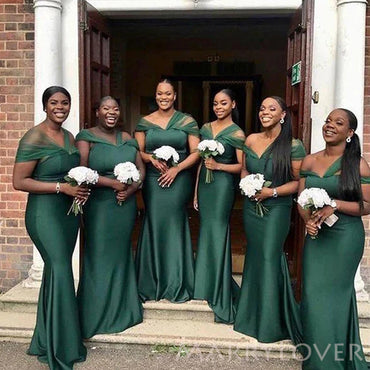 Mermaid Emerald Green Satin Tulle Cheap Bridesmaid Dresses , MRB0033