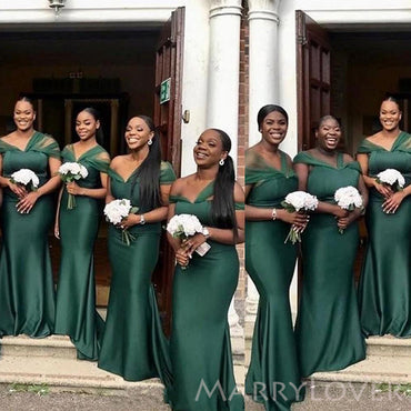 Mermaid Emerald Green Satin Tulle Cheap Bridesmaid Dresses , MRB0033
