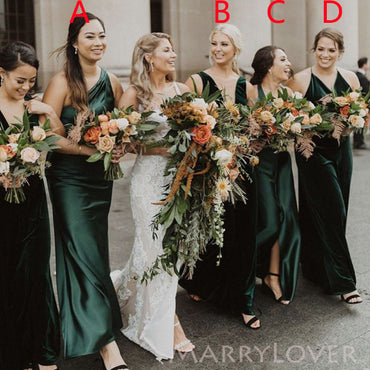 Mismatched Dark Green Satin Velvet Cheap Long Bridesmaid Dresses , MRB0041