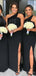One Shoulder Black Mermaid Side Slit Cheap Long Custom Bridesmaid Dresses , MRB0042