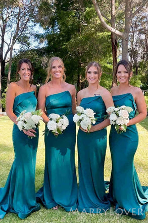 Mermaid Strapless Satin Cheap Long Custom Bridesmaid Dresses , MRB0057