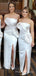 Strapless White Satin Mermaid Side Slit Cheap Long Custom Bridesmaid Dresses , MRB0083
