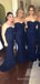 Simple Navy Blue Lace Strapless Mermaid Long Custom Bridesmaid Dresses, MRB0129