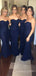 Simple Navy Blue Lace Strapless Mermaid Long Custom Bridesmaid Dresses, MRB0129