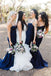 Popular Navy Blue Mermaid Sweetheart Long Custom Spaghetti Straps Bridesmaid Dresses, MRB0135