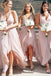 A-line Pink Chiffon V-neck Long Custom Spaghetti Straps Bridesmaid Dresses, MRB0136