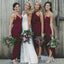 Mismatched Burgundy Side Slit Long Custom Bridesmaid Dresses, MRB0147