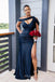 Mismatched Navy Blue Satin Mermaid Side Slit Long Cheap Custom Bridesmaid Dresses, MRB0160