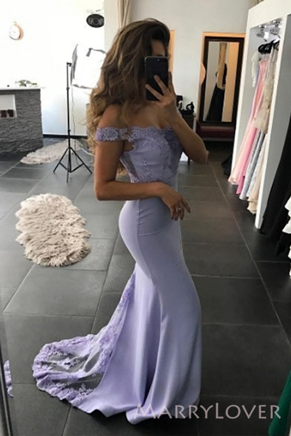 Popular Off Shoulder Mermaid Lavender Long Cheap Custom Bridesmaid Dresses, MRB0166