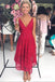 A-line Red Lace Long Cheap Custom Spaghetti Straps Bridesmaid Dresses, Short Bridesmaid dress, MRB0184