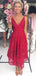 A-line Red Lace Long Cheap Custom Spaghetti Straps Bridesmaid Dresses, Short Bridesmaid dress, MRB0184
