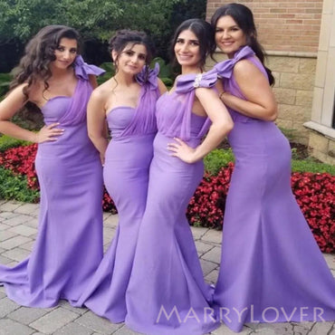 Gorgeous Mermaid One Shoulder Long Cheap Custom Purple Bridesmaid Dresses, MRB0235