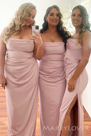Elegant Cowl-neck Mermaid Long Cheap Custom Spaghetti Straps Satin Bridesmaid Dresses, MRB0241