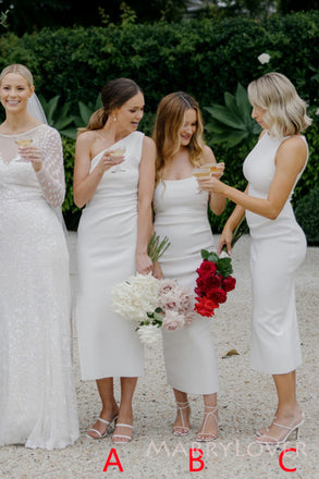 Mismatched White Satin Mermaid Long Cheap Custom Side Slit Bridesmaid Dresses, MRB0258