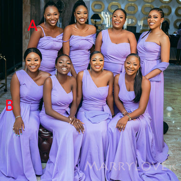 Mismatched Purple Mermaid Long Cheap Custom Bridesmaid Dresses, MRB0286