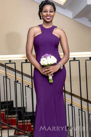 Mermaid Purple Simple Long Cheap Custom Bridesmaid Dresses, MRB0298
