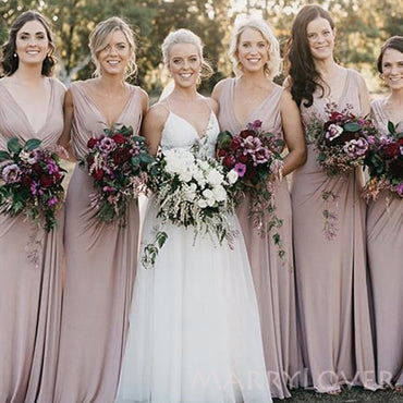 Sexy Sheath V-neck Long Cheap Custom Mermaid Bridesmaid Dresses, MRB0301