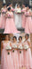 Pink Chiffon A-line Long Custom Bridesmaid Dresses, MRB0309
