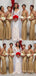 Gold Sequins Bateau Mermaid Long Custom Bridesmaid Dresses, MRB0314