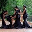 Formal Mermaid Black Satin Long Cheap Bridesmaid Dresses, MRB0326