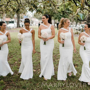 Mermaid White Long Cheap Custom Bridesmaid Dresses, MRB0340