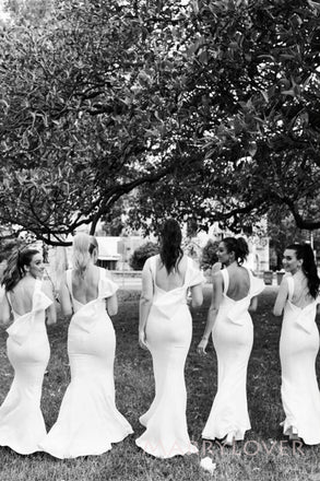 Mermaid White Long Cheap Custom Bridesmaid Dresses, MRB0340