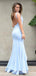 Mermaid Sky Blue Sweetheart Straps Long Custom Bridesmaid Dresses, MRB0115