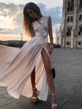 A-line Sleeveless Side Slit Evening Party Dresses, Sweet 16 Prom Dresses, PY035