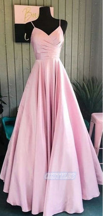 Beautiful A-line Spaghetti Strap Sleeveless Long Prom Dresses, OL001