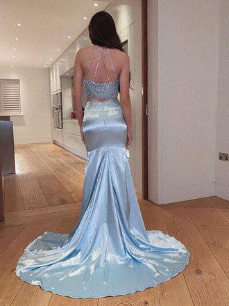 Two Pieces Halter Long Evening Prom Dresses, Sweet 16 Prom Dresses, PY002