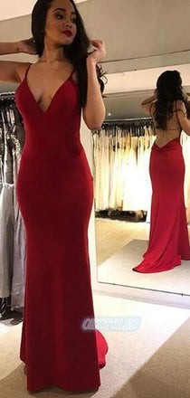 Charming Mermaid V-neck Sleeveless Open Back Long Prom Dresses, OL006