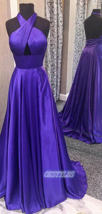 Charming A-Line  Halter Sleeveless Backless Long Prom Dresses, OL008