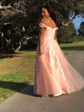 A-line Off Shoulder Applique Evening Prom Dresses, Sweet 16 Prom Dresses, OL091