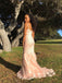 Mermaid Pink Applique V Neck Evening Prom Dresses, Sweet 16 Prom Dresses, OL090