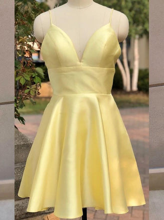 A-Line Spaghetti Straps V-neck Simple Cheap Homecoming Dresses, HD0504