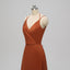 Spaghetti Straps V-neck Simple Backless Long Bridesmaid Dresses, BD0551