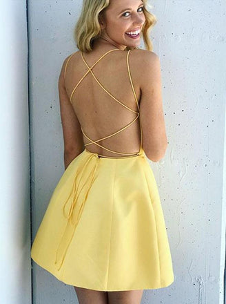A-Line Spaghetti Straps Backless Simple Cheap Homecoming Dresses, HD0506