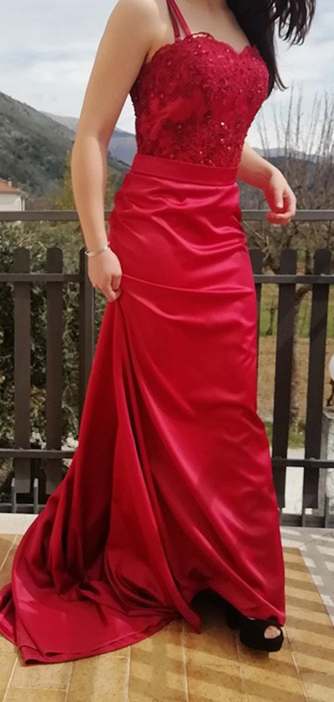 Lace Spaghetti Straps Sleeveless Custom Evening Prom Dresses, Prom Dresses, OL013