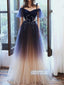 Beautiful A-line Spaghetti Straps Short Sleeves Floor Length Prom Dresses, OL058