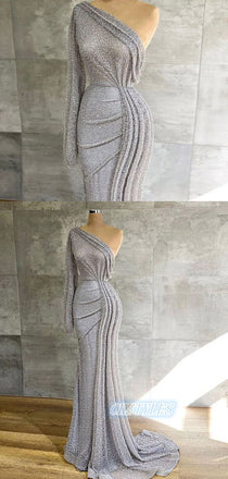 Sexy Mermaid One Shoulder Sequin Long Prom Dresses, OL059
