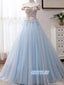 Elegant A-line Applique Off-Shoulder Long Prom Dresses, OL062