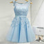 Blue Appliques Lace Lovely Knee Length Cheap Homecoming Dresses, BG51465