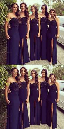 Sweetheart Floor-length High Split Appliques Bridesmaid Dresses, BD0558
