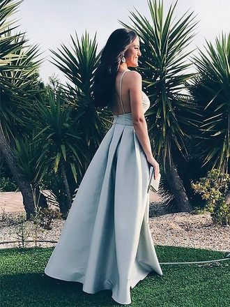 Best Selling Floor-length Spaghetti Straps Backless V-neck Long Prom Dresses, PD0120